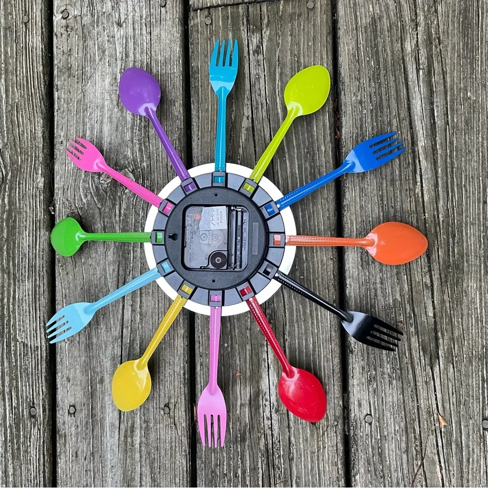 Abstract Fork Spoon Colorful Kitchy Cutlery Wall Clock - Non-Working For Display